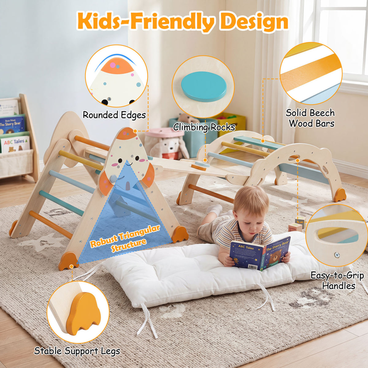 8-in-1 Foldable Climbing Toys for Toddlers Rocket-Themed-Macaron