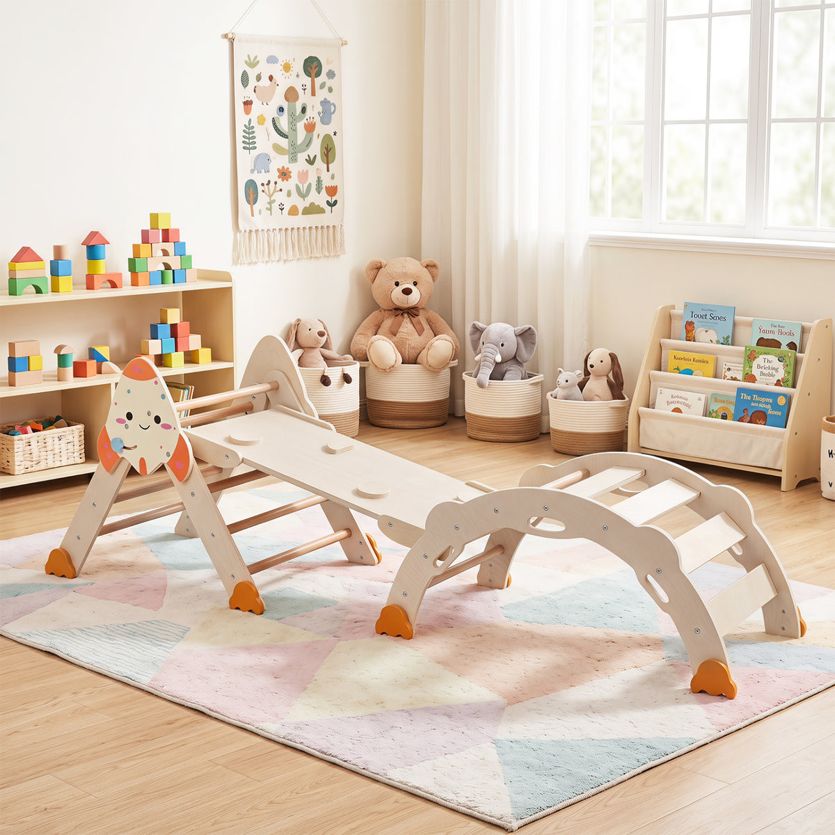 8-in-1 Foldable Climbing Toys for Toddlers Rocket-Themed-Natural