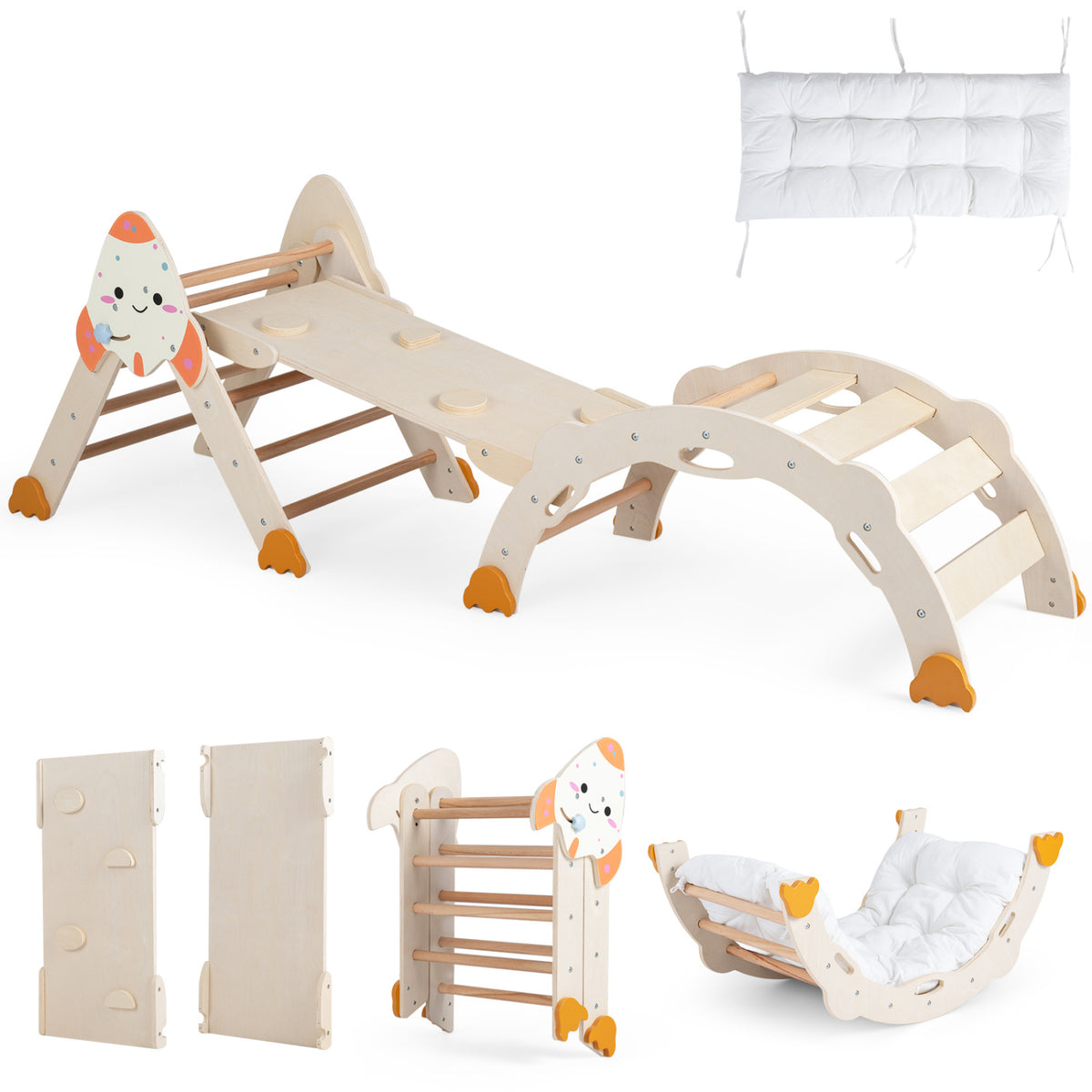 8-in-1 Foldable Climbing Toys for Toddlers Rocket-Themed-Natural