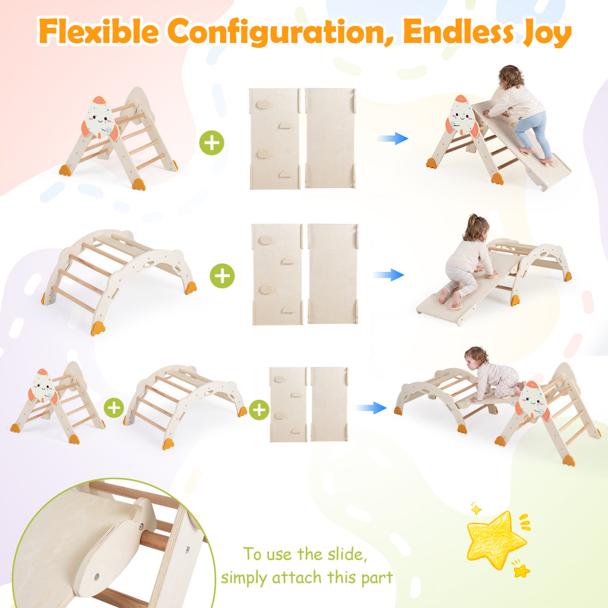 8-in-1 Foldable Climbing Toys for Toddlers Rocket-Themed-Natural