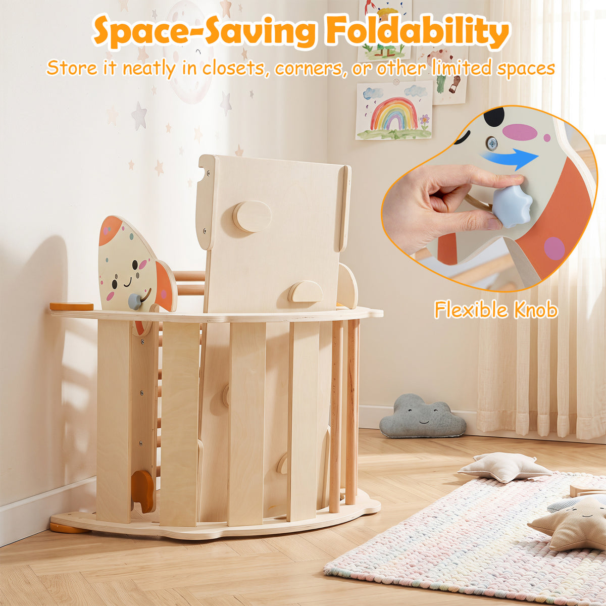 8-in-1 Foldable Climbing Toys for Toddlers Rocket-Themed-Natural