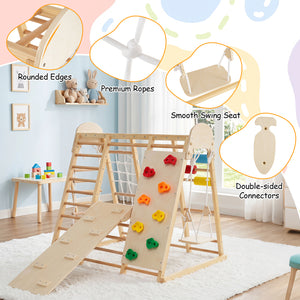 8-in-1 Foldable Indoor Jungle Gym for Kids with Swing and Monkey Bars-Natural