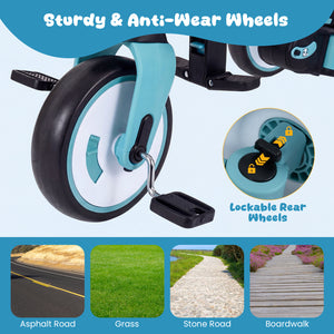 8-in-1 Folding Kids Tricycle with Removable Canopy and Push Handle-Blue
