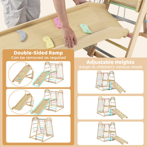 8-in-1 Jungle Gym Wooden Montessori Climber Playset with Slide and Monkey Bar for Kids 3-5 Years Old-Multicolor