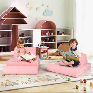 8 Pieces Kids Play Couch Foam Building Fort Play Set with Suede Cover-Pink