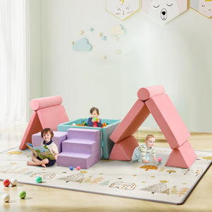 8 Pieces Kids Play Couch Foam Building Fort Play Set with Suede Cover-Pink