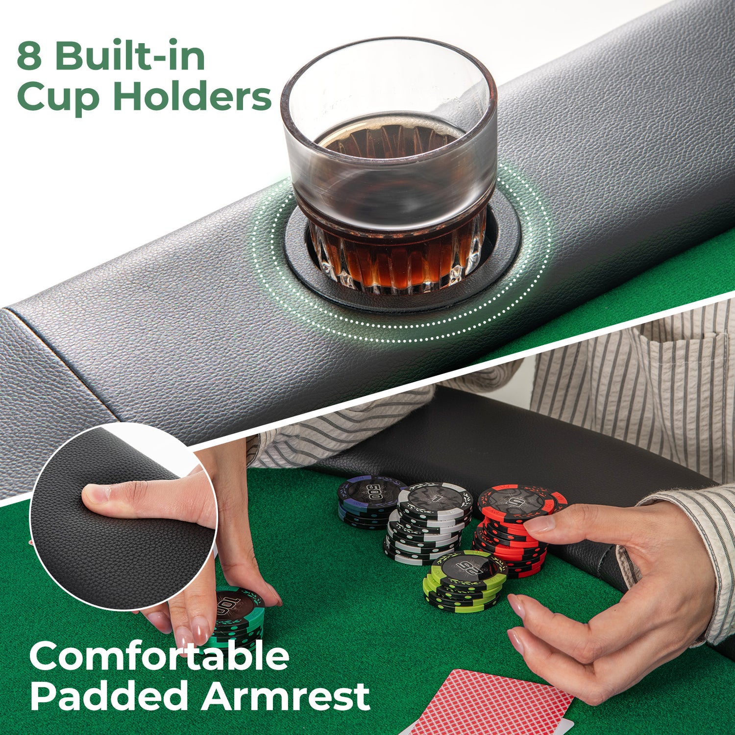 8 Players Texas Holdem Foldable Poker Table-Green