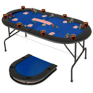 8 Players Texas Holdem Foldable Poker Table-Blue