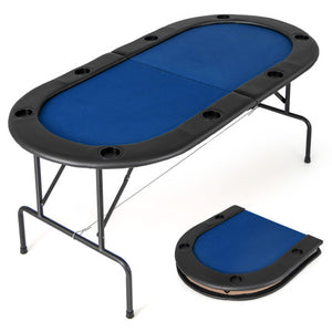 8 Players Texas Holdem Foldable Poker Table-Blue