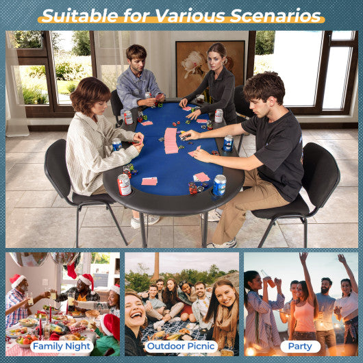 8 Players Texas Holdem Foldable Poker Table-Blue