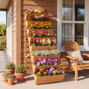 8-tier Vertical Raised Garden Bed Wood Elevated Planter Box with Legs-Orange