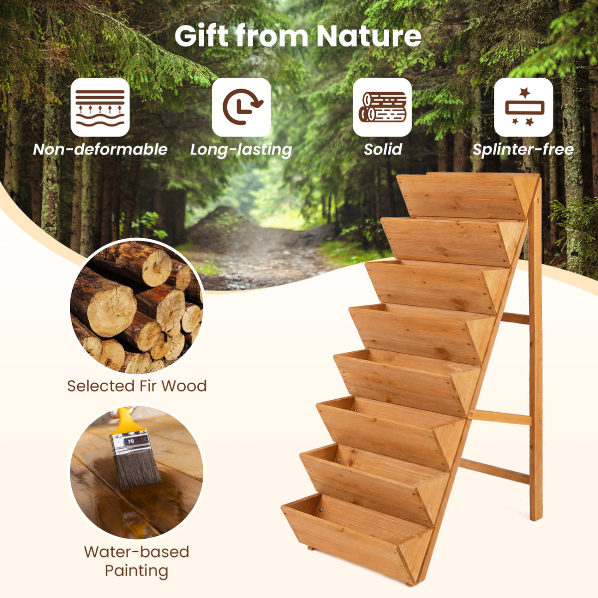 8-tier Vertical Raised Garden Bed Wood Elevated Planter Box with Legs-Orange