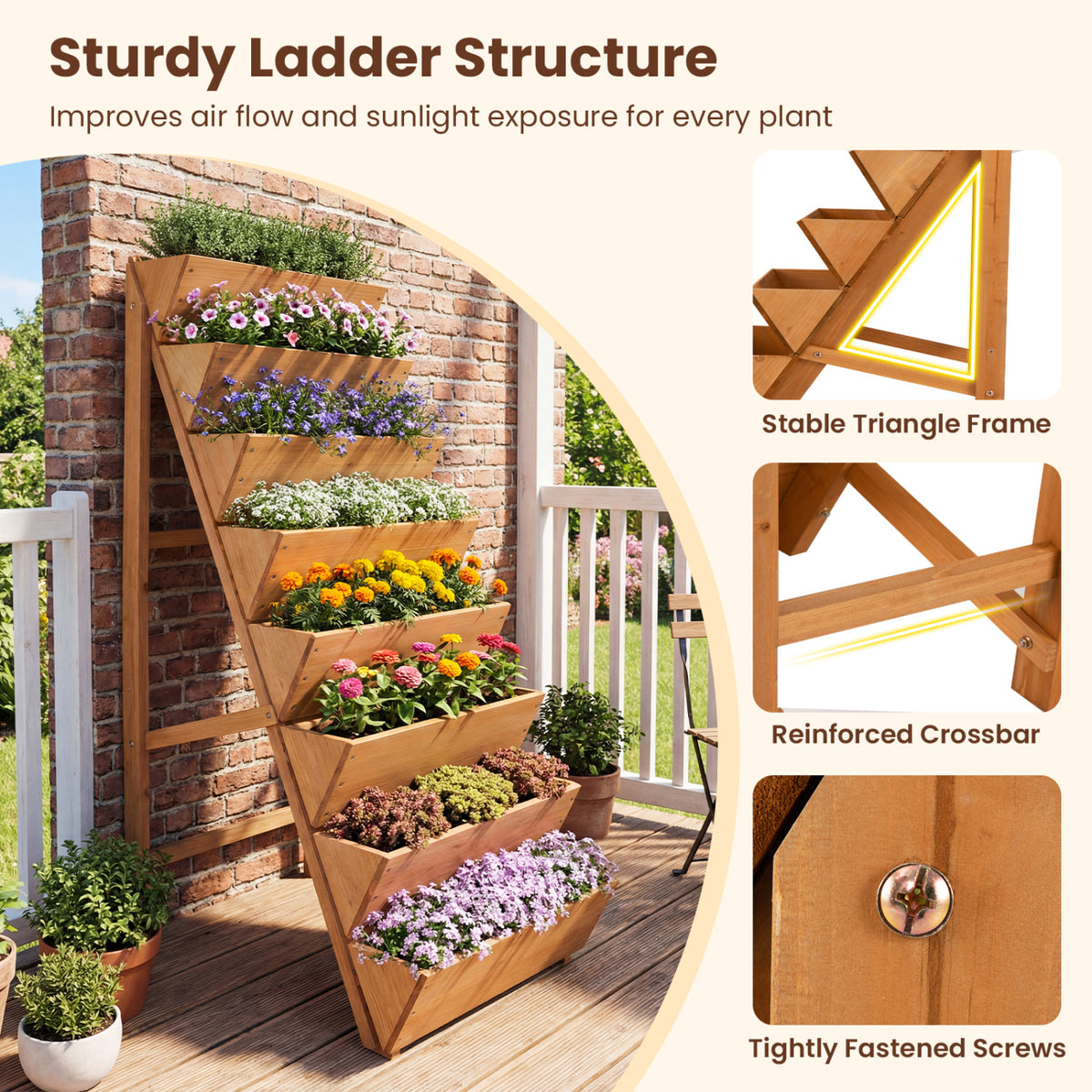 8-tier Vertical Raised Garden Bed Wood Elevated Planter Box with Legs-Orange