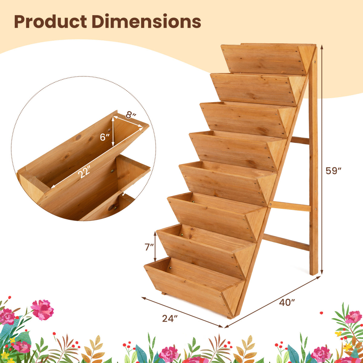 8-tier Vertical Raised Garden Bed Wood Elevated Planter Box with Legs-Orange