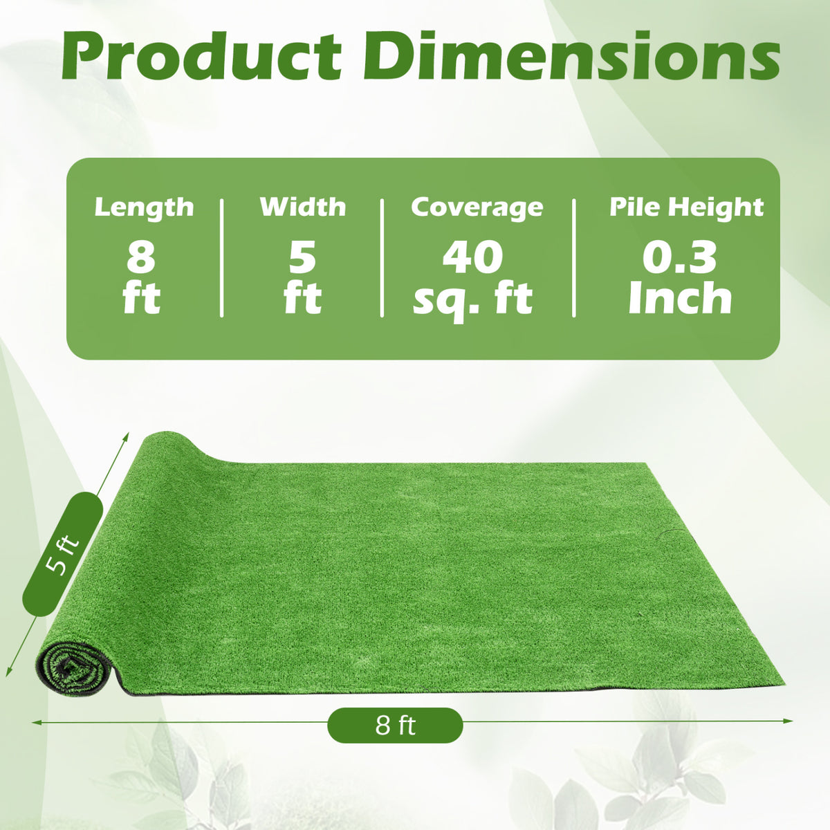 8 x 5 Feet Artificial Turf Rug with Low 0.3 inch Pile Height-S