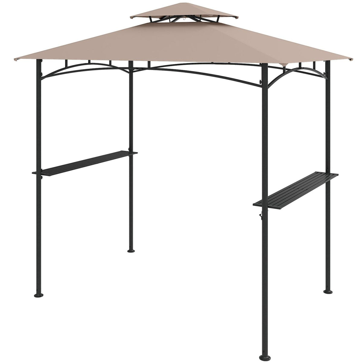 8 x 5 Feet Grill Gazebo with 2 Shelves 6 Hooks and Metal Frame-Rustic Brown