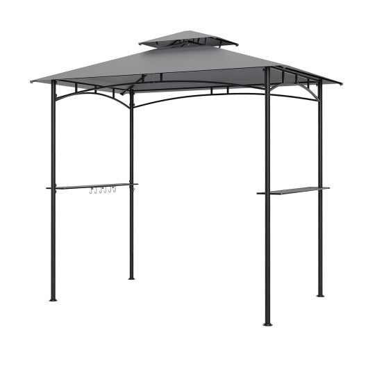 8 x 5 Feet Grill Gazebo with 2 Shelves 6 Hooks and Metal Frame-Gray