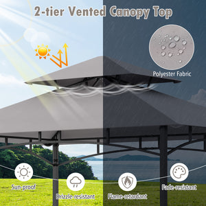 8 x 5 Feet Outdoor Grill Gazebo with 2 Side Shelves and 10 Hooks-Gray