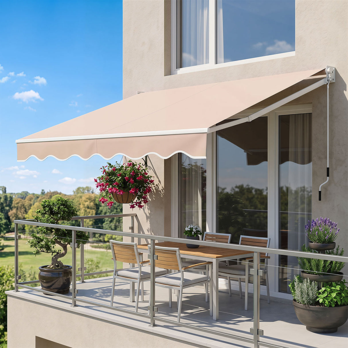 8 x 6.6 Feet Patio Retractable Awning with Manual Crank Handle-Beige