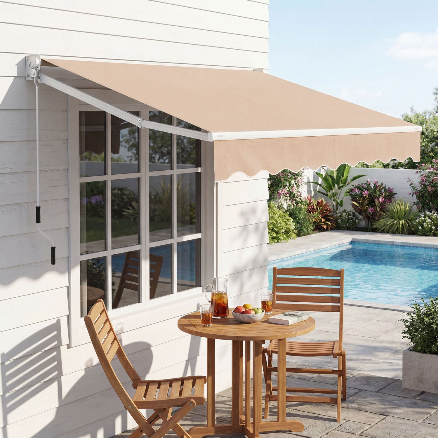 8 x 6.6 Feet Patio Retractable Awning with Manual Crank Handle-Beige