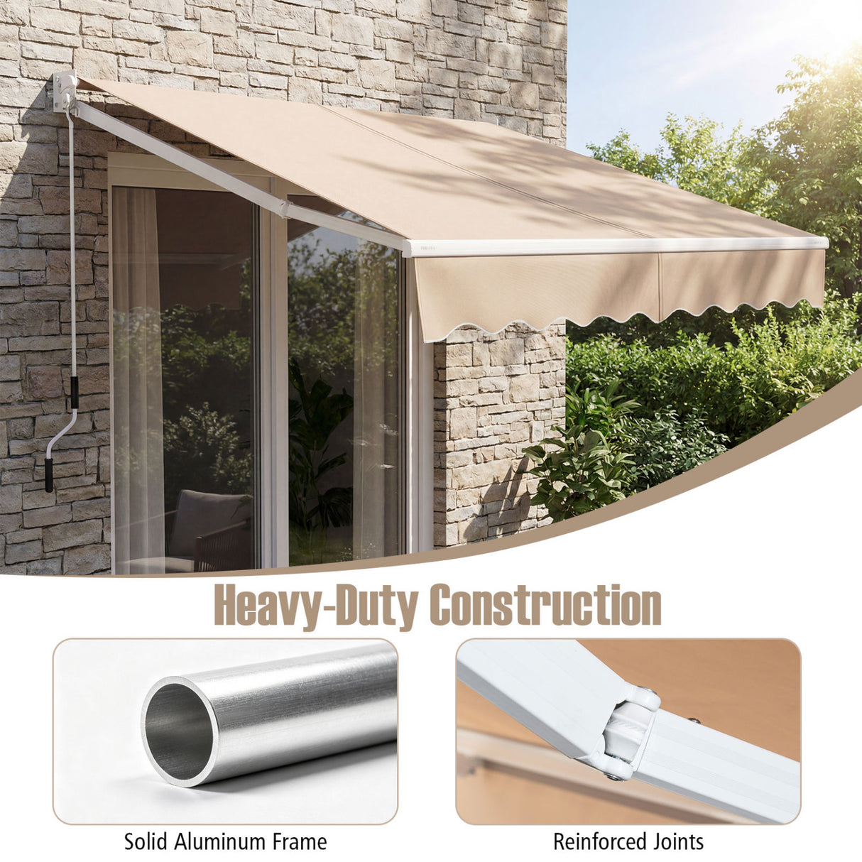 8 x 6.6 Feet Patio Retractable Awning with Manual Crank Handle-Beige