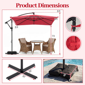 8 x 8 FT Offset Cantilever Patio Umbrella Square Hanging Outdoor Market Umbrella with 360Â° Rotation-Red