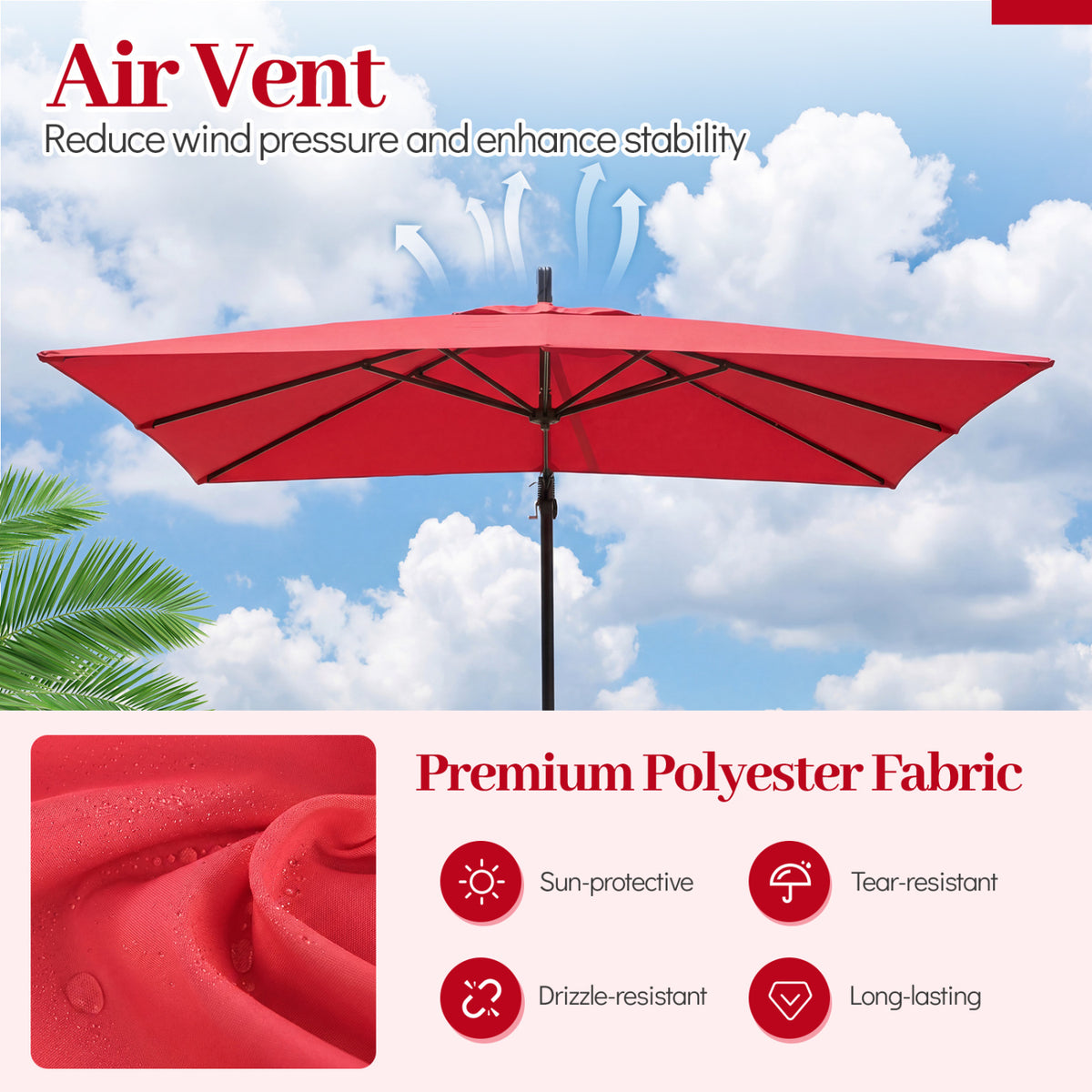 8 x 8 FT Offset Cantilever Patio Umbrella Square Hanging Outdoor Market Umbrella with 360Â° Rotation-Red