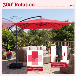 8 x 8 FT Offset Cantilever Patio Umbrella Square Hanging Outdoor Market Umbrella with 360Â° Rotation-Red