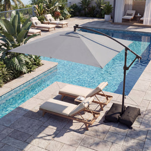 8 x 8 Square FT Solar LED Offset Cantilever Patio Umbrella with 360Â° Rotation-Gray