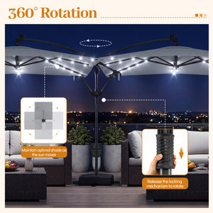 8 x 8 Square FT Solar LED Offset Cantilever Patio Umbrella with 360Â° Rotation-Gray