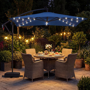 8 x 8 Square FT Solar LED Offset Cantilever Patio Umbrella with 360Â° Rotation-Navy