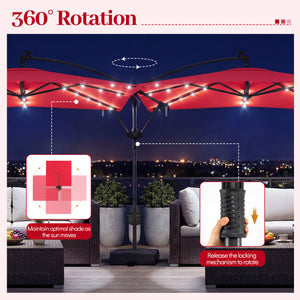 8 x 8 Square FT Solar LED Offset Cantilever Patio Umbrella with 360Â° Rotation-Red