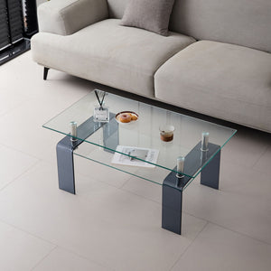 Modern Tempered Glass Coffee Table With 2 Tier Storage For Living Room by Couch.com