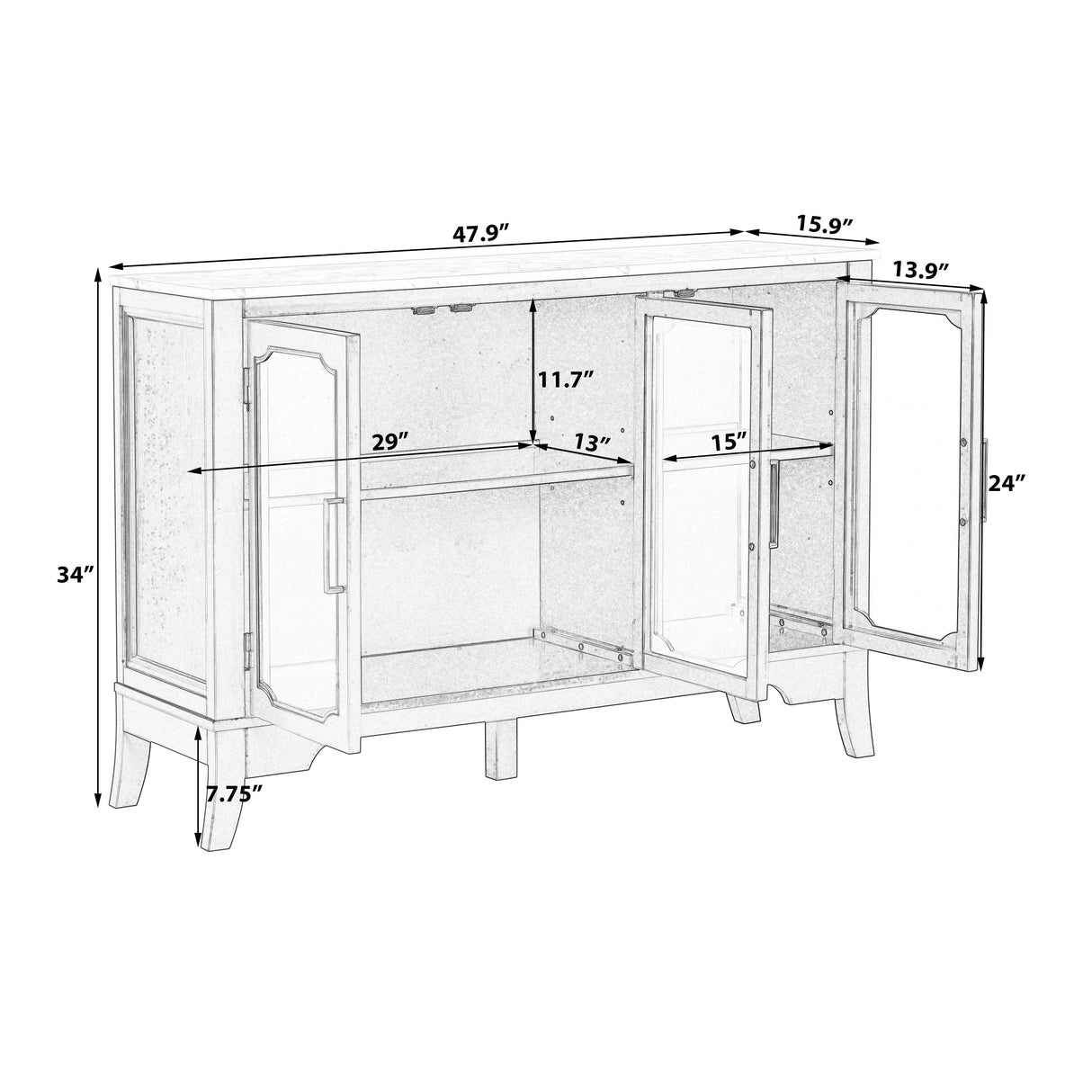 Storage Cabinet 3 Doors Stylish Style White