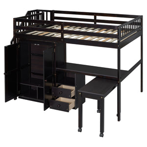 Loft Bed With Stairs, Bookshelf, Drawers, Desk & Wardrobe, Space Saving Multifunctional Furniture by Couch.com