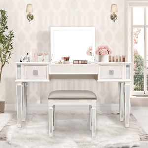 Mirrored Vanity Desk With Drawers And Stool, Flip Up Dressing Table Set For Makeup Room by Couch.com