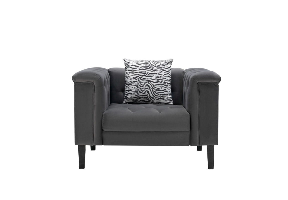 Mary - Velvet Tufted Chair With 1 Accent Pillow - Dark Gray by Couch.com