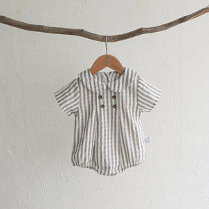 Girls' Short Sleeved Blouse Collar Jumpsuit