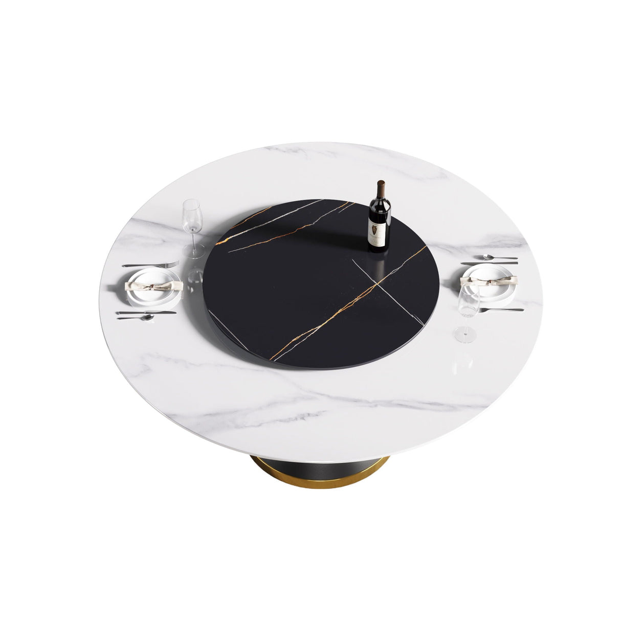 Modern Artificial Stone Round Carbon Steel Base Dining Table, Artificial Stone Turntable by Couch.com