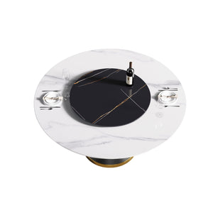 Modern Artificial Stone Round Carbon Steel Base Dining Table, Artificial Stone Turntable by Couch.com