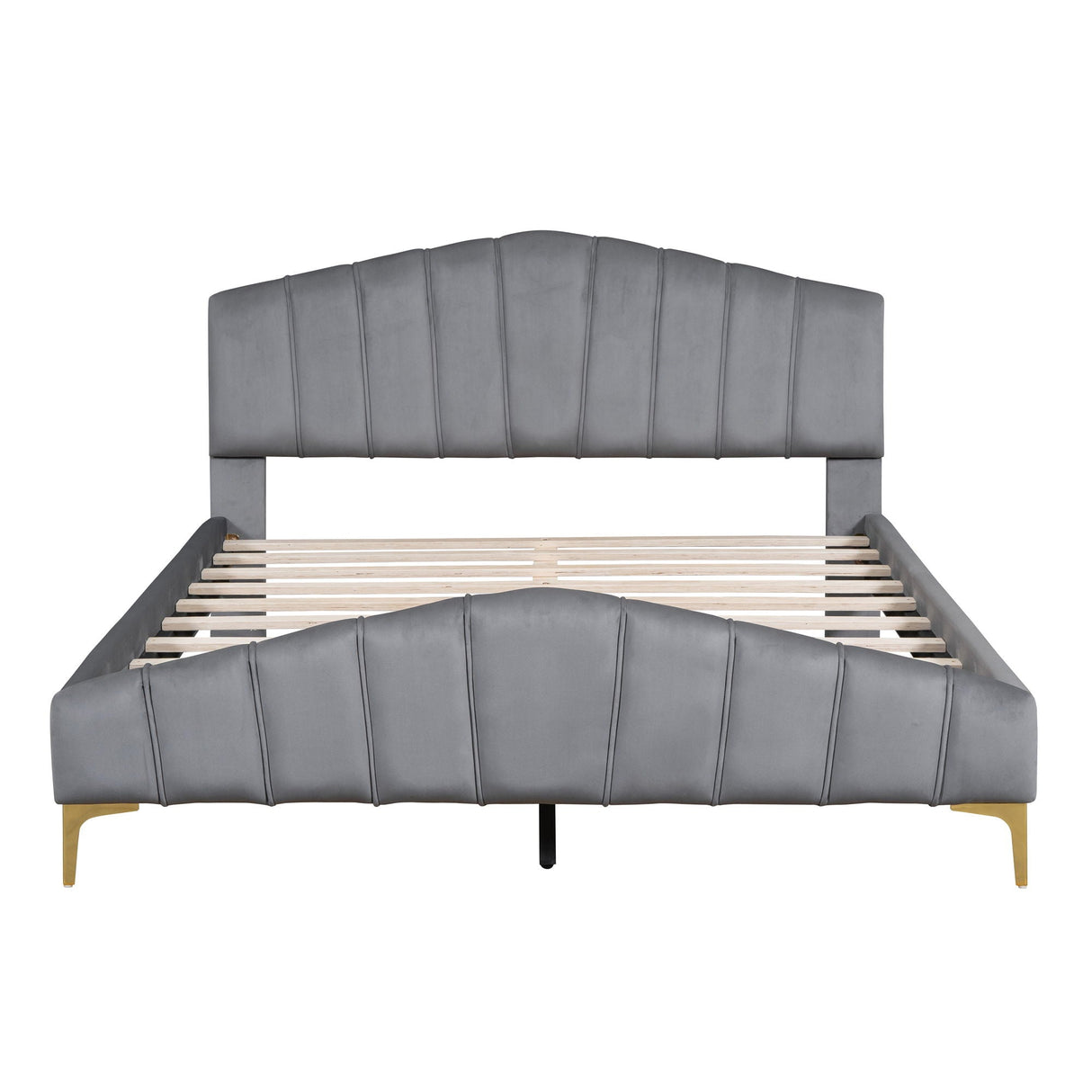Platform Bed With Thick, Stylish Stripe Decorated Bedboard And Elegant Leg by Couch.com