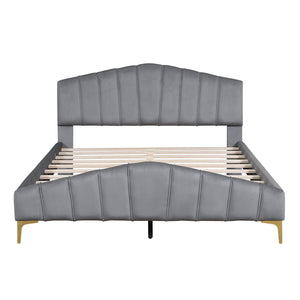 Platform Bed With Thick, Stylish Stripe Decorated Bedboard And Elegant Leg by Couch.com