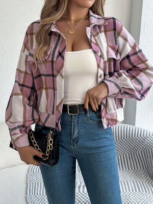 Classic Plaid Button Up Long Sleeve Jacket Women Cozy Trendy Everyday Wear Simple Jacket