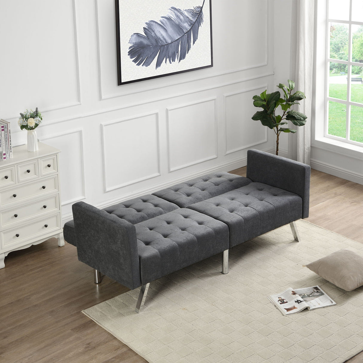 Sofa Bed Convertible Folding Lounge Couch Loveseat Sleeper Sofa Armrests - Dark Gray
