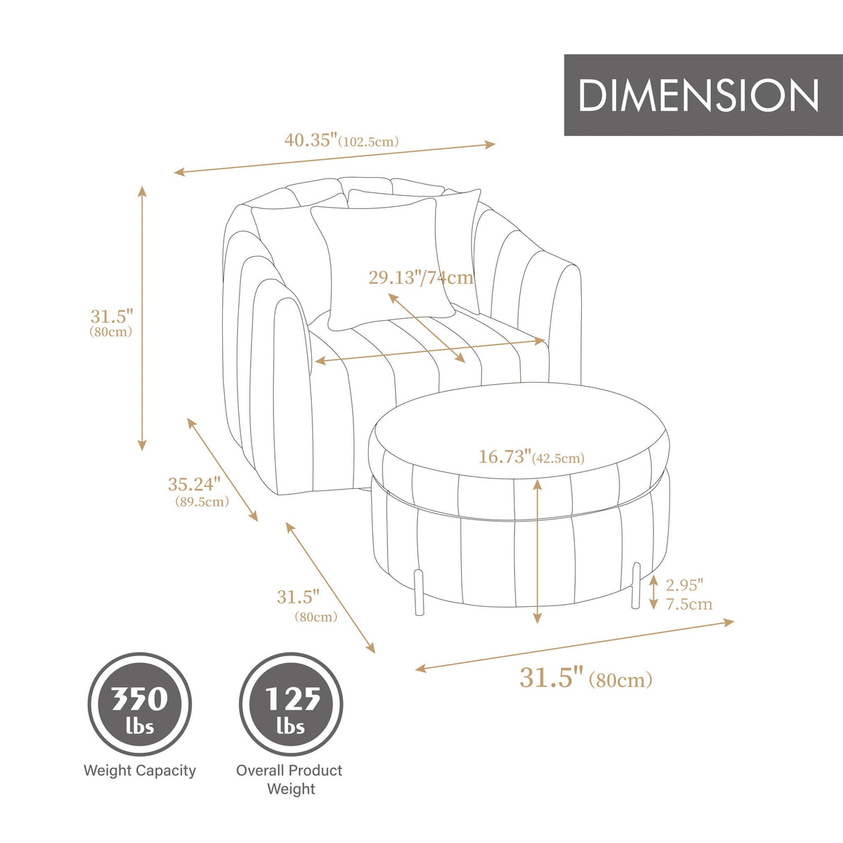 Oversized Velvet Swivel Barrel Accent Chair And Ottoman Set With Storage by Couch.com
