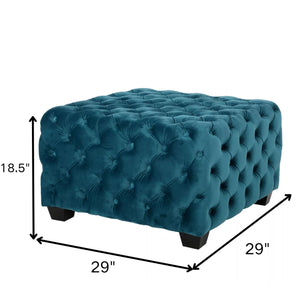 Unwind Upholstered Square Ottoman With Button Tufted Diamond Stitch - Teal by Couch.com