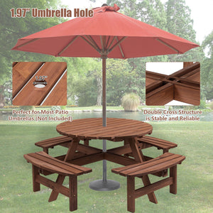 8 Person Wooden Picnic Table, Outdoor Camping Dining Table With Seat, Garden, Diy With 4 Built-In Benches, 2220Lb Capacity by Couch.com