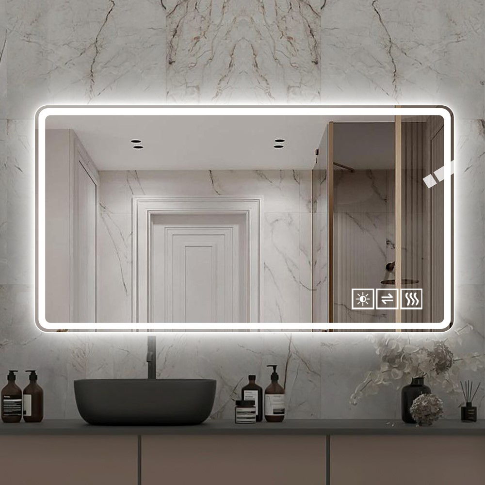 Bathroom Mirror With LED Lights, Anti-Fog Lighted Vanity Mirrors For Wall Mounted And 5 Level Dimmable, Horizontal / Vertical - Clear by Couch.com