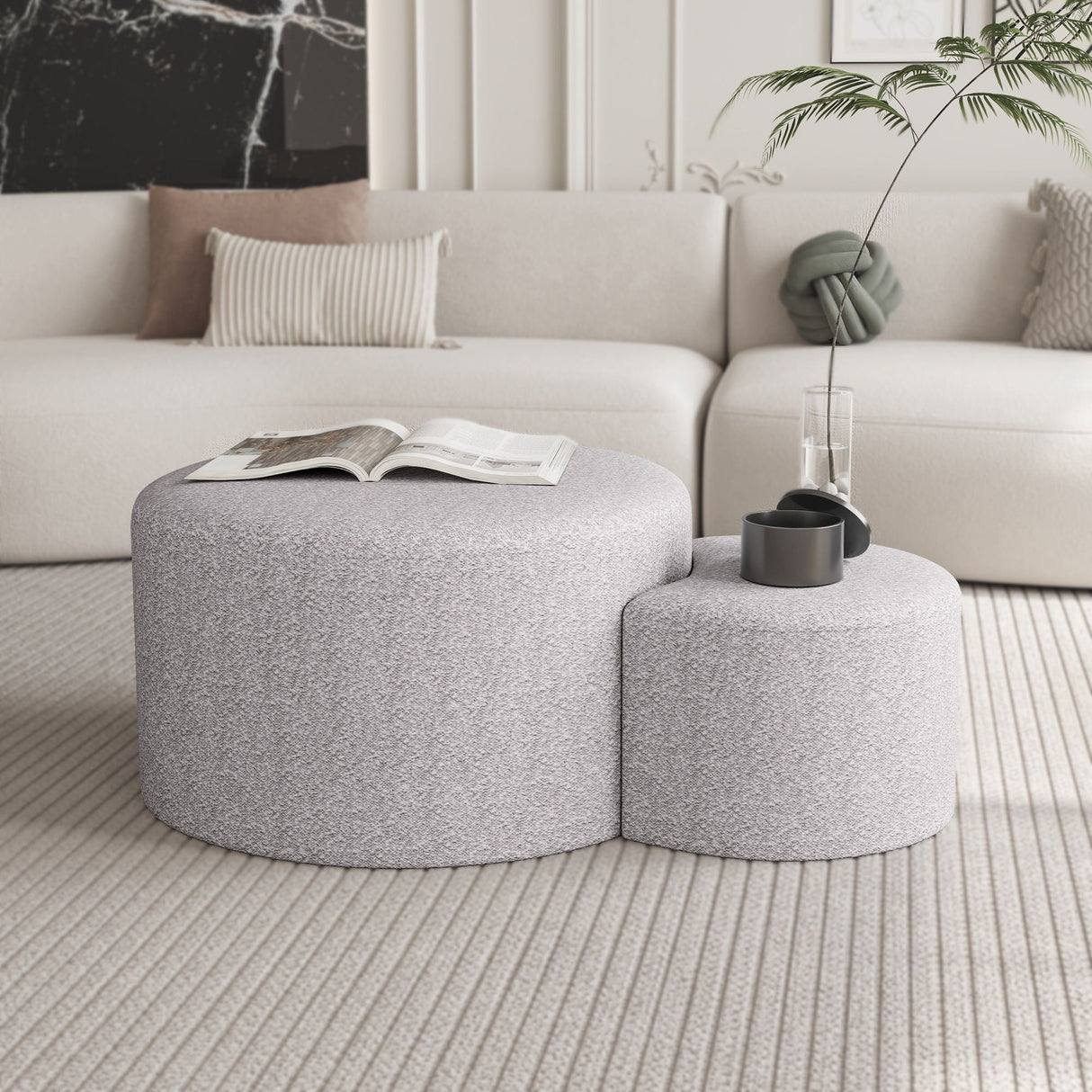 Upholstered Nesting Coffee Tables, Side Table, Footrest, Ottoman & Seat For Living Room Bedroom Entryway Office (Set of 2) - Beige by Couch.com