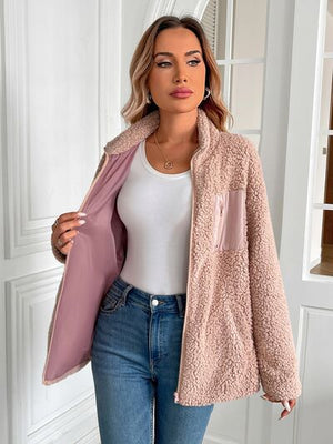 Winter Warm Zip Up Long Sleeve Jacket Fuzzy Cozy & Stylish Jacket Cold-Weather Essential Outdoor Jacket